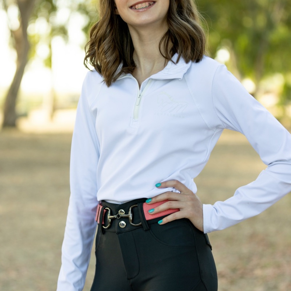 New white Women's long Sleeve Top equestrian top CM equestrian 4 way st…